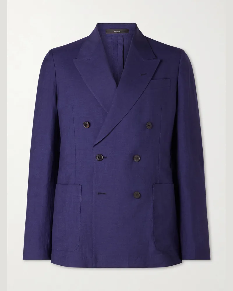 Paul Smith Doppelreihiges Sakko aus einer Woll-Leinenmischung Blau