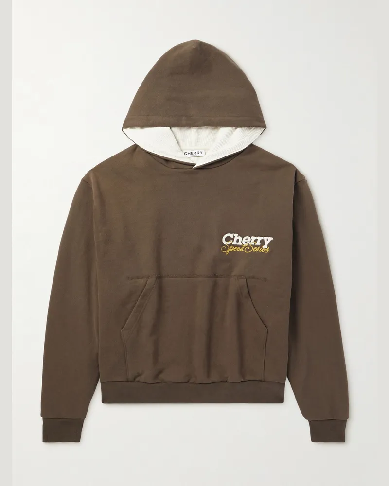 Cherry Los Angeles Speed Series Hoodie aus Baumwoll-Jersey mit Print in Stückfärbung Braun
