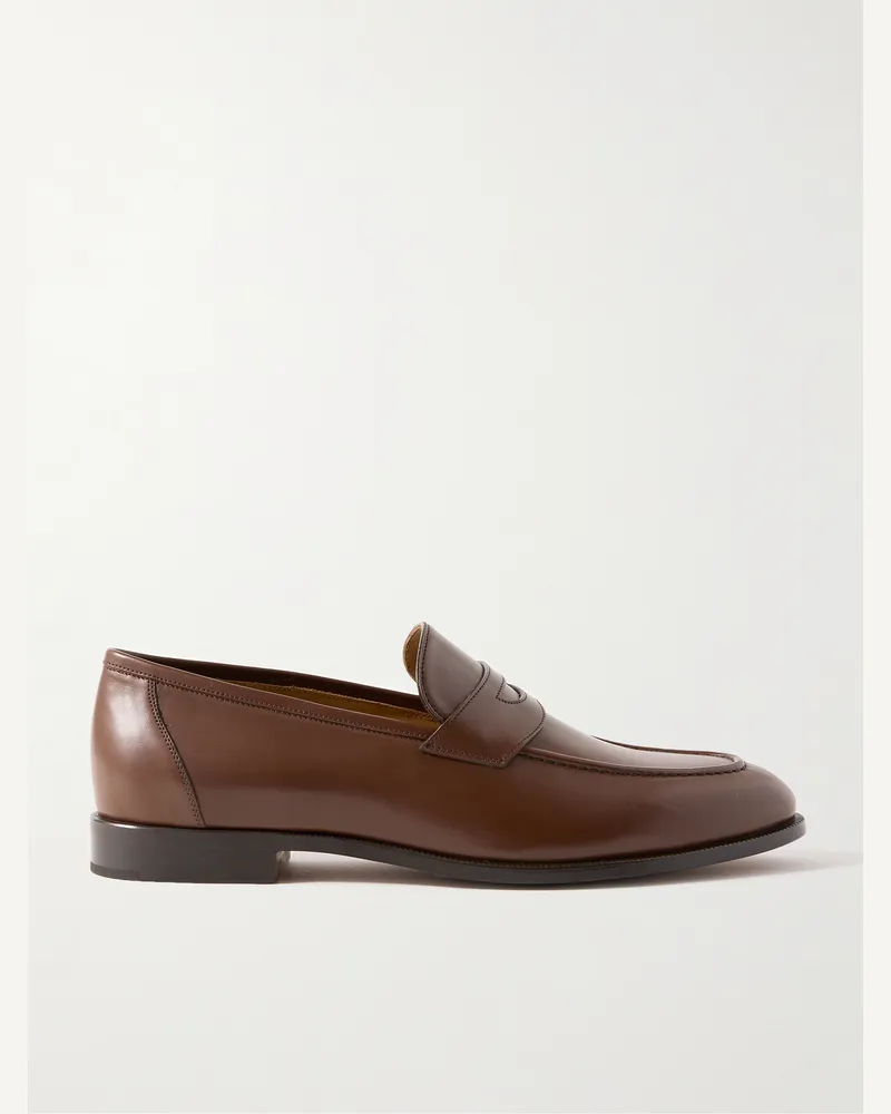 Loro Piana Sergio Walk Leather Penny Loafers Brown