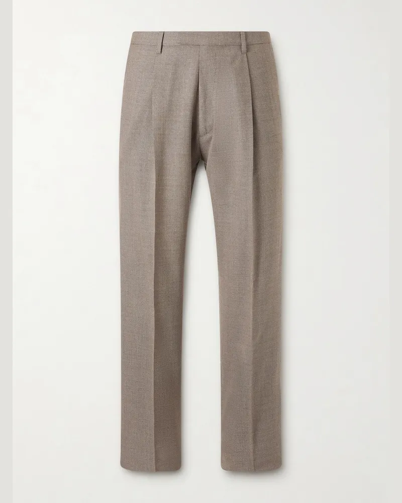 Boglioli Straight-Leg Pleated Virgin Wool-Hopsack Suit Trousers Neutrals