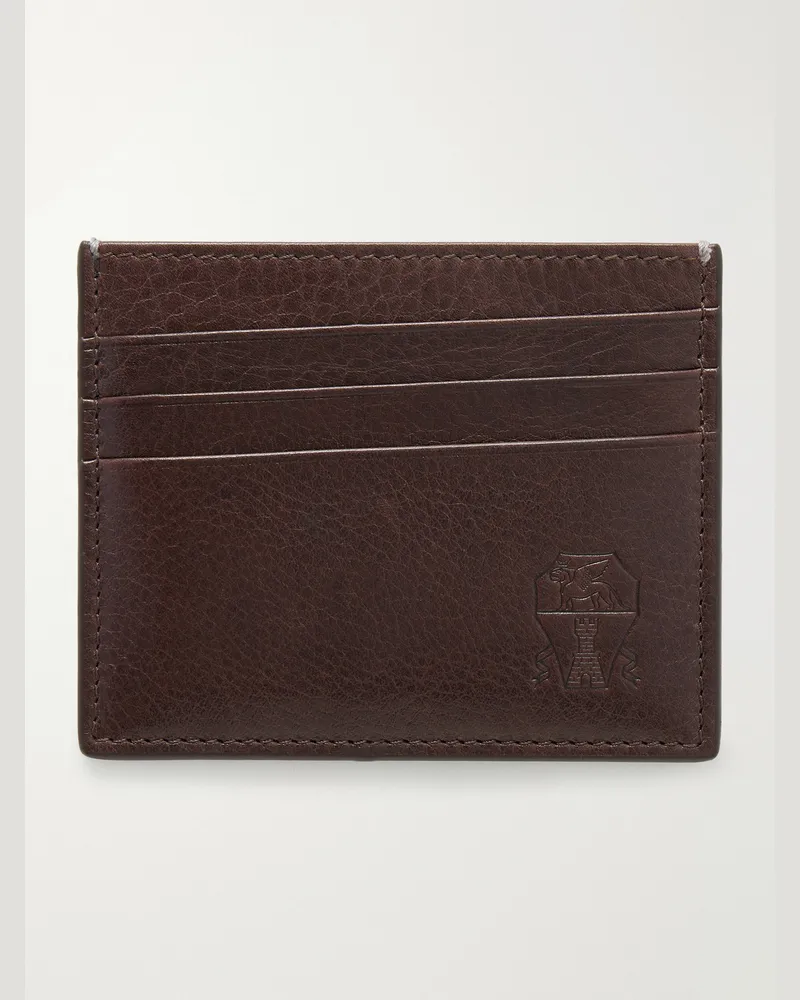 Brunello Cucinelli Logo-Debossed Full-Grain Leather Cardholder Brown