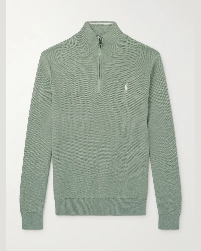 Ralph Lauren Logo-Embroidered Cotton Half-Zip Sweater Green