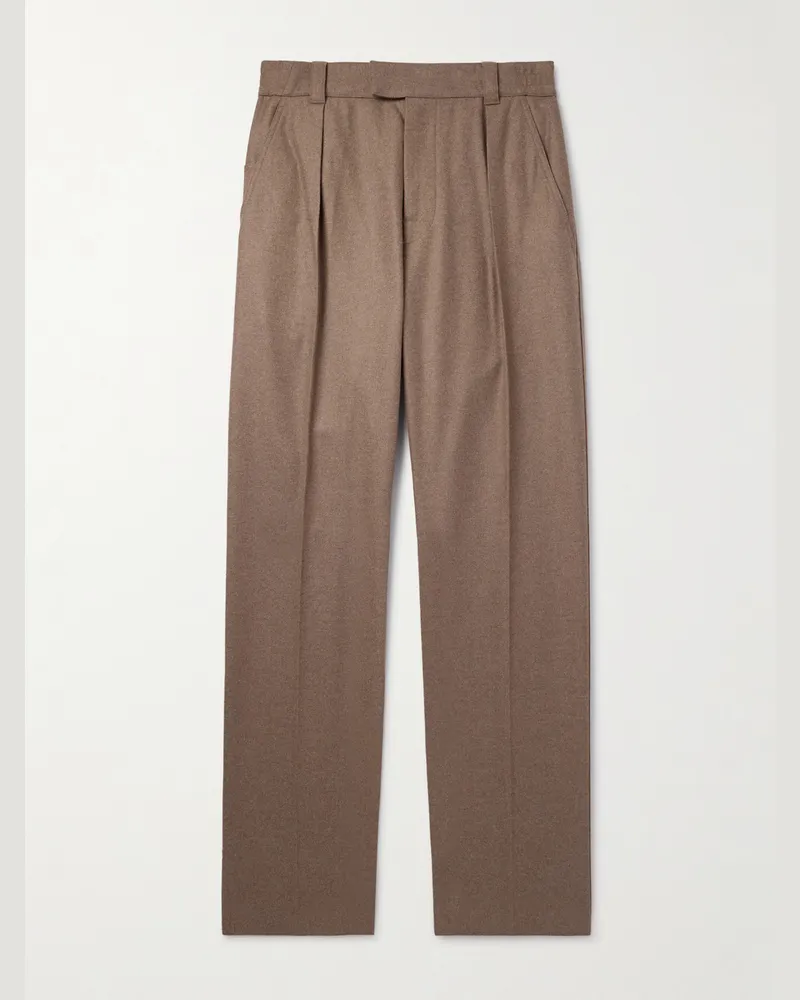 Loro Piana Reinga gerade geschnittene Hose aus Flanell aus einer Woll-Kaschmirmischung mit Falten Braun