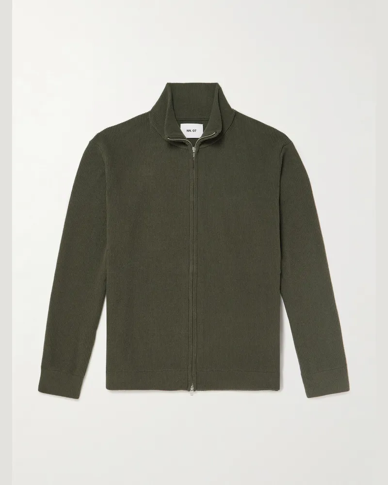 NN 07 Danny 6429 Ribbed Bouclé Zip-Up Cardigan Green