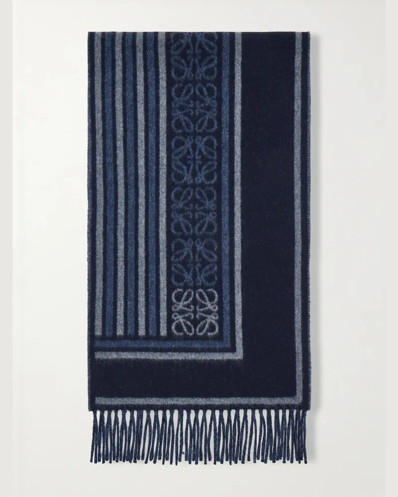 Loewe Schal aus einer Woll-Kaschmirmischung mit Fransen Blau