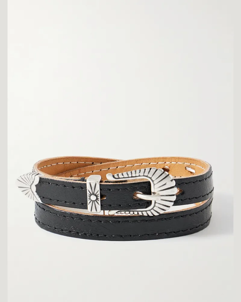 Our Legacy Cowboy Wickelarmband aus Leder mit silberfarbenen Details Schwarz