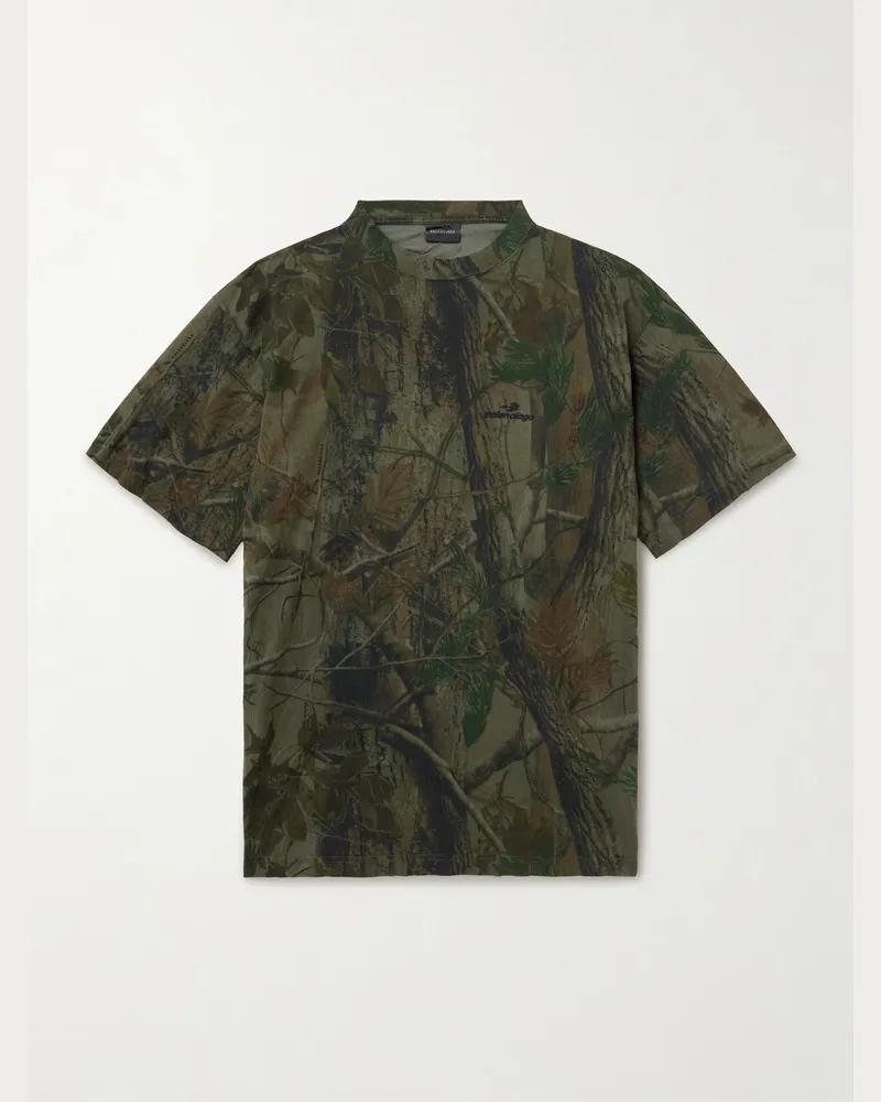 Balenciaga T-Shirt aus Baumwoll-Jersey mit Camouflage-Print und Logostickerei Grün