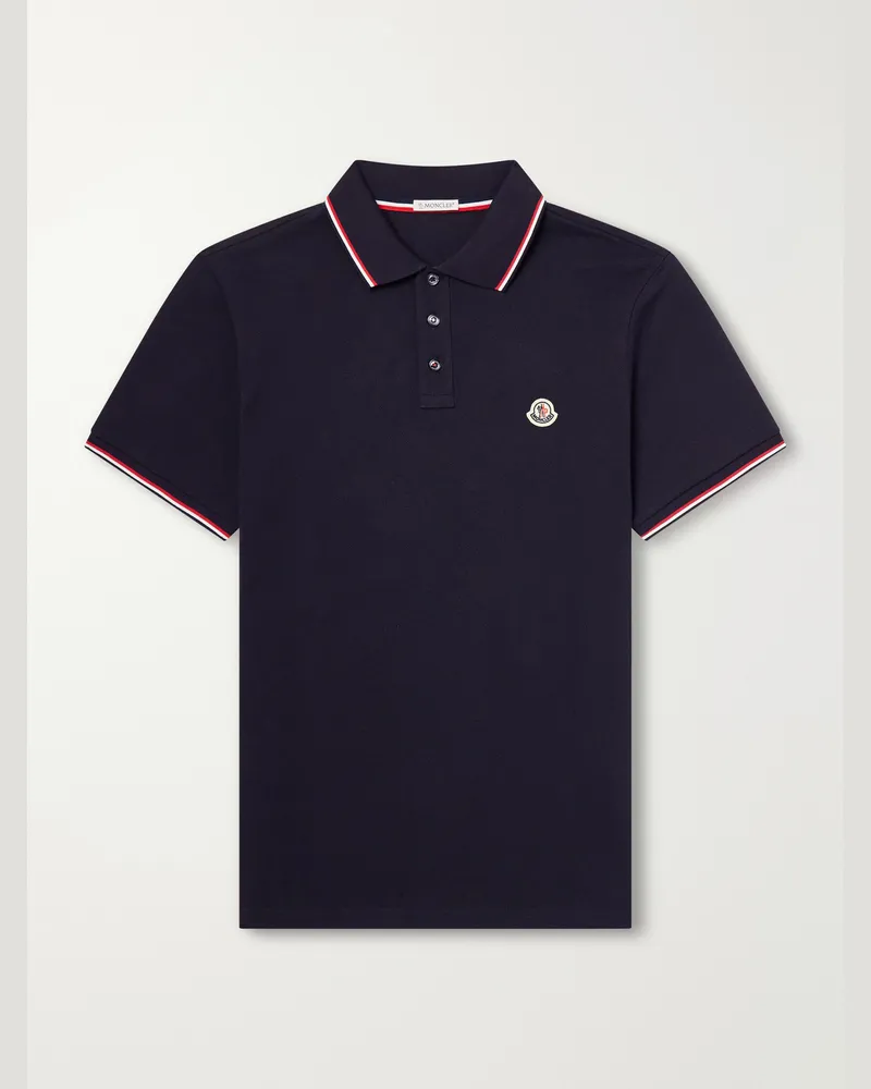 Moncler Logo-Appliquéd Cotton-Piqué Polo Shirt Blue