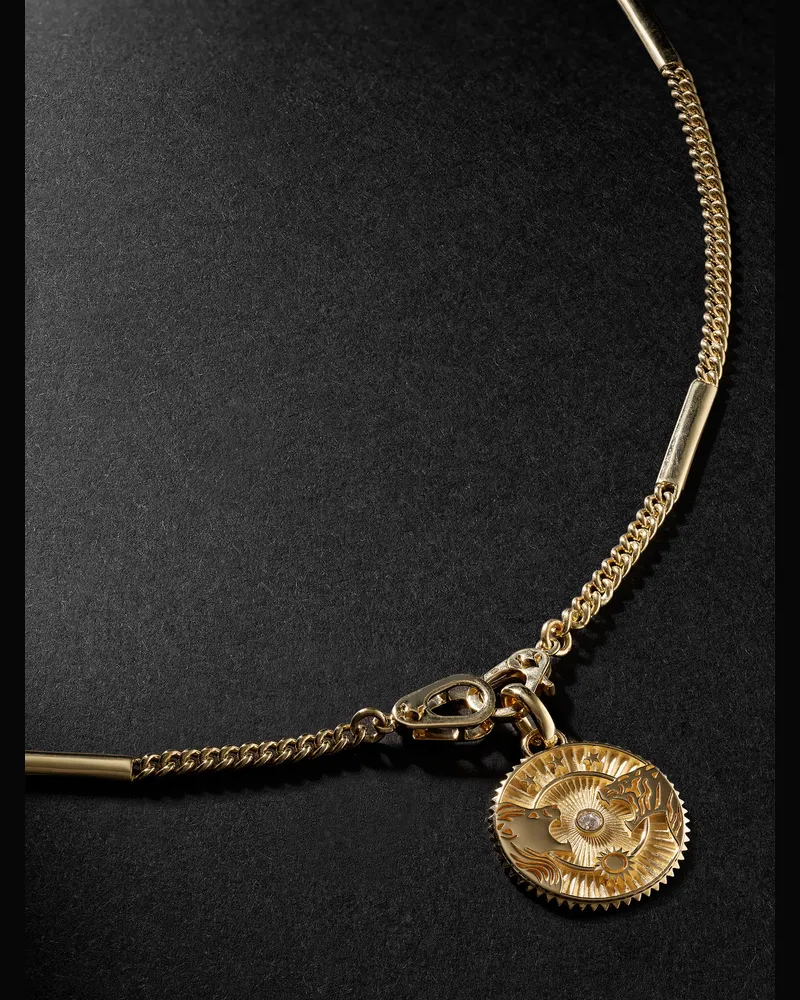 FOUNDRAE Strength Sister Hook Anhängerkette aus 18 Karat Gold mit Diamant Gold