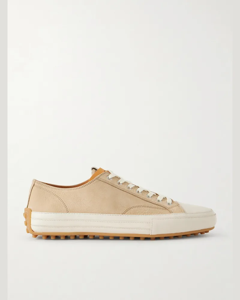 TOD'S Cassetta Leather-Trimmed Nubuck Sneakers Neutrals