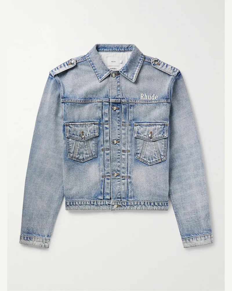 RHUDE Lamborghini Logo-Embroidered Denim Jacket Blue