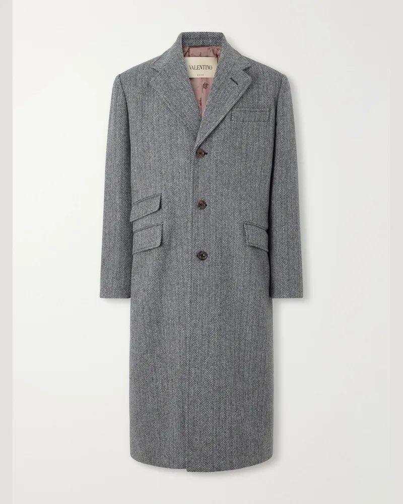 Valentino Garavani Herringbone Virgin Wool Coat Gray