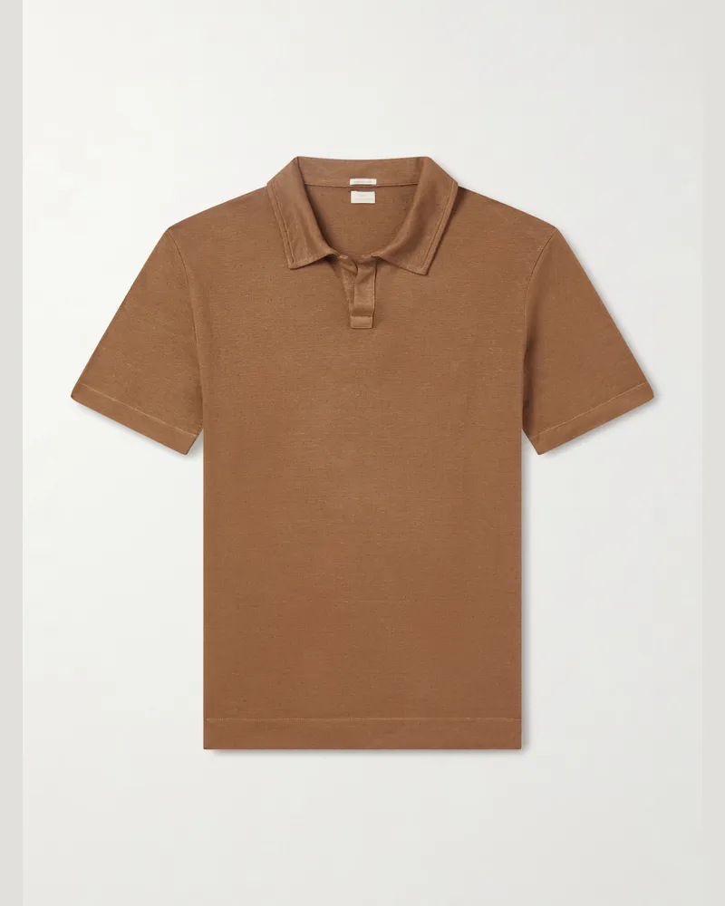 Massimo Alba Aruba Linen and Cotton-Blend Polo Shirt Brown