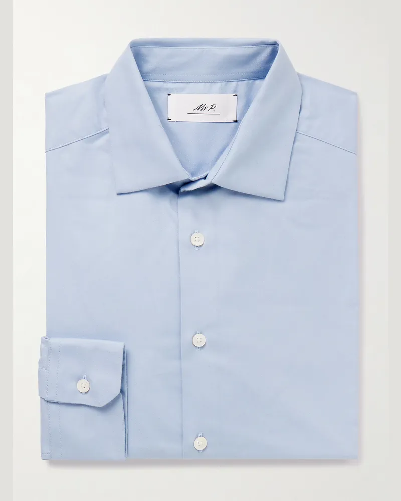 MR P. Cutaway-Collar Cotton-Twill Shirt Blue