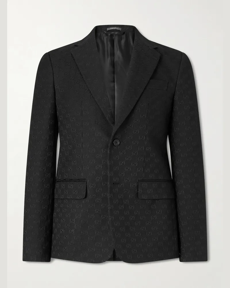 Gucci Slim-Fit Logo-Jacquard Cotton-Blend Blazer Black