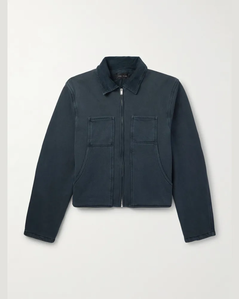 LES TIEN Utility Heavyweight Structured-Fleece Cotton-Jersey Zip-Up Jacket Black