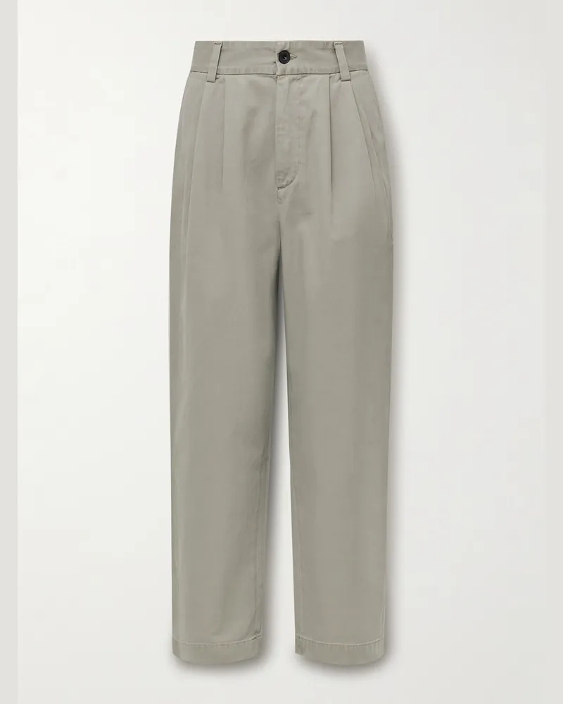 AGOLDE Slater Straight-Leg Pleated Cotton-Twill Trousers Neutrals