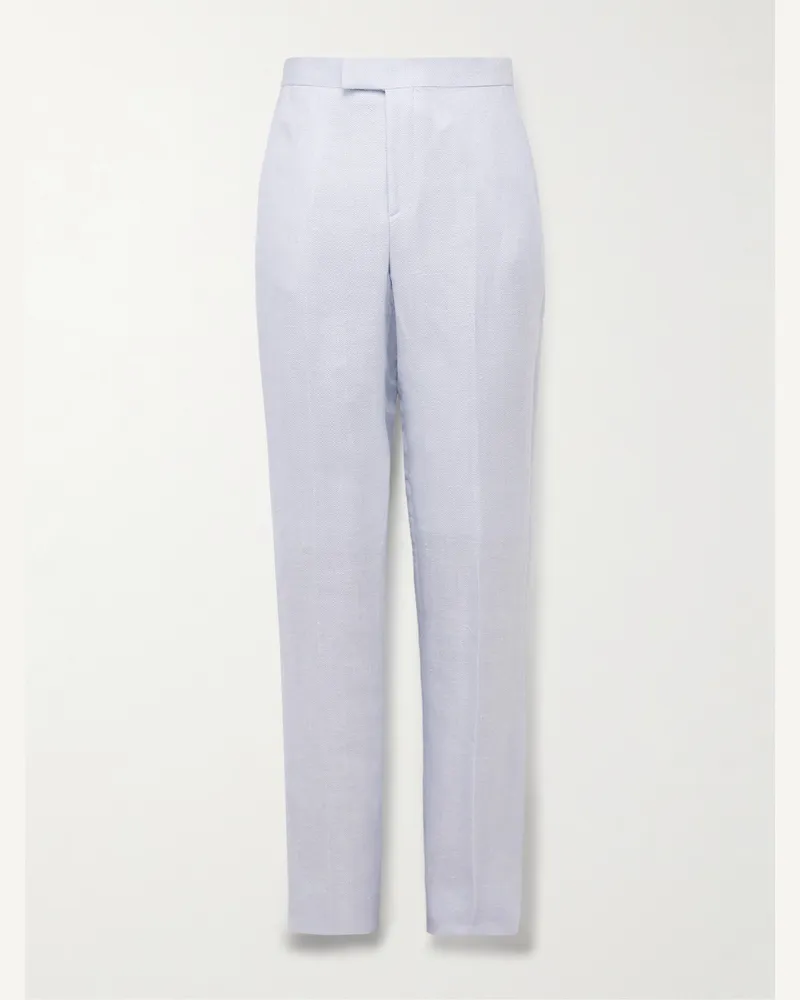 Favourbrook Slim-Fit Herringbone Linen and Silk-Blend Suit Trousers Blue