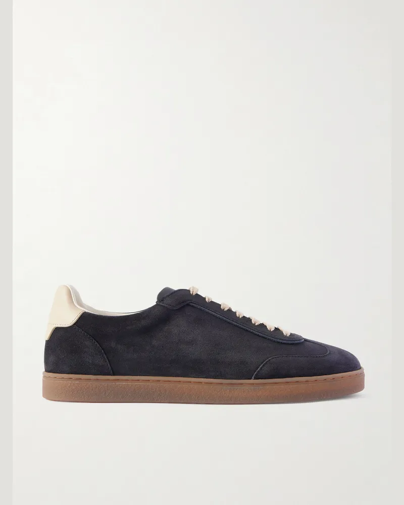 Brunello Cucinelli Leather-Trimmed Suede Sneakers Blue