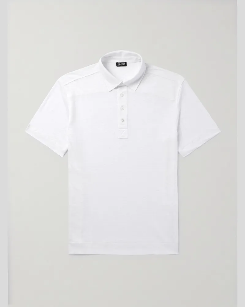 Ermenegildo Zegna Schmal geschnittenes Polohemd aus Leinen Weiß