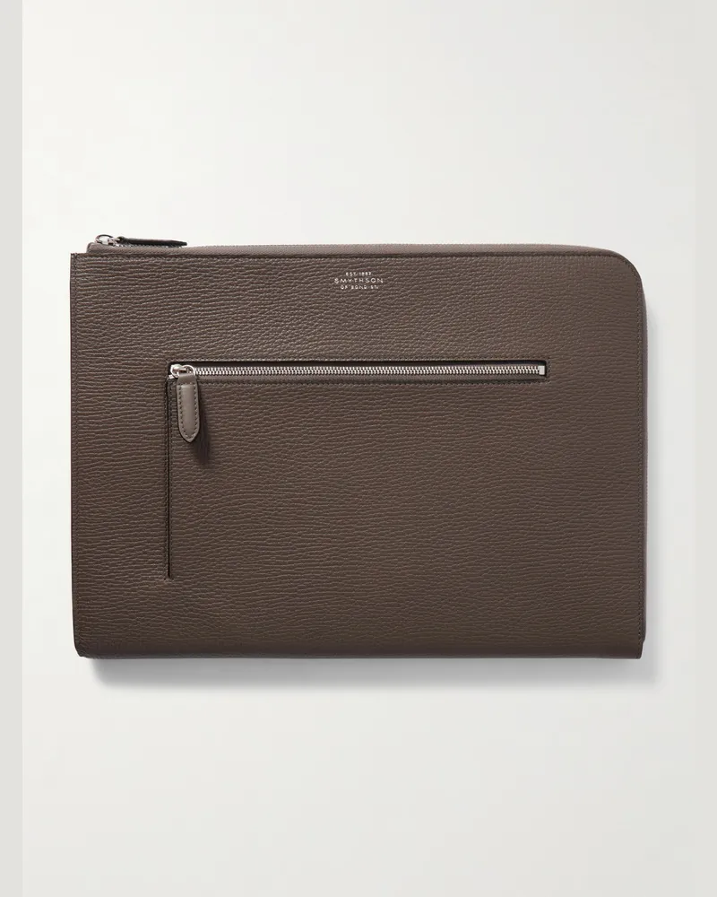 Smythson Ludlow Laptop-Tasche aus vollnarbigem Leder Braun