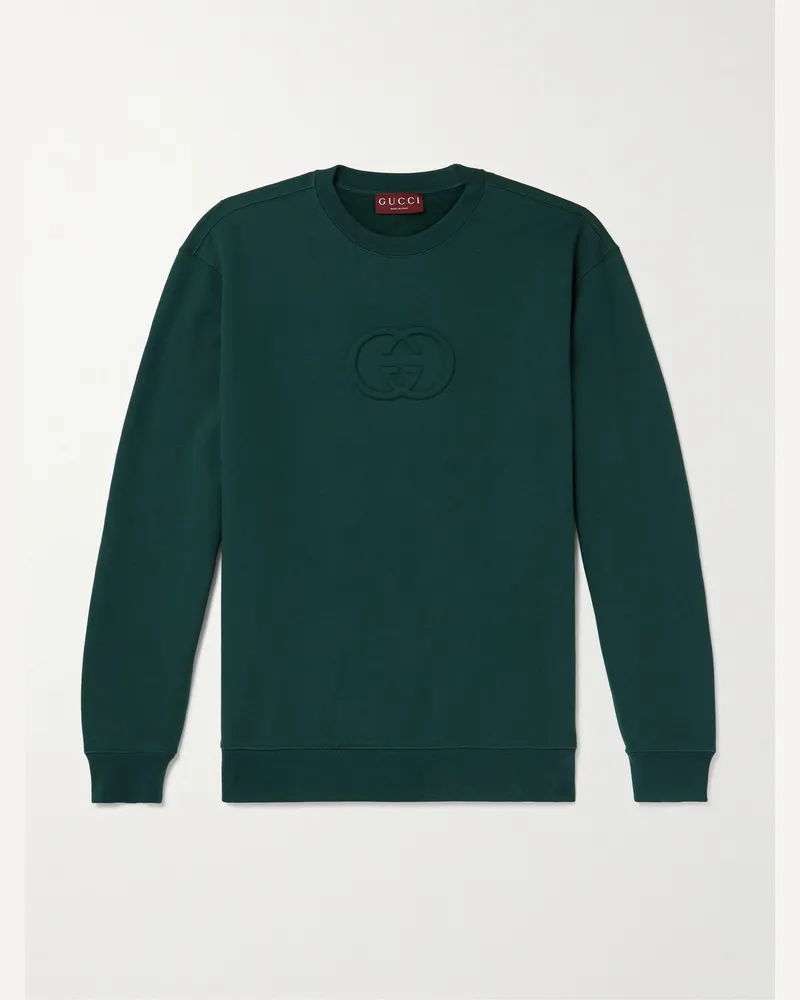 Gucci Logo-Embossed Cotton-Jersey Sweatshirt Green