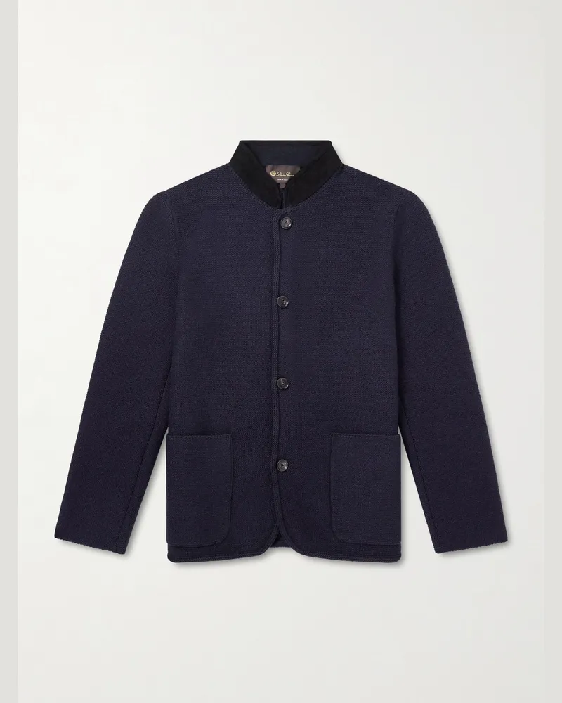 Loro Piana Arola Jacke aus einer Kaschmirmischung mit Velourslederbesatz Blau
