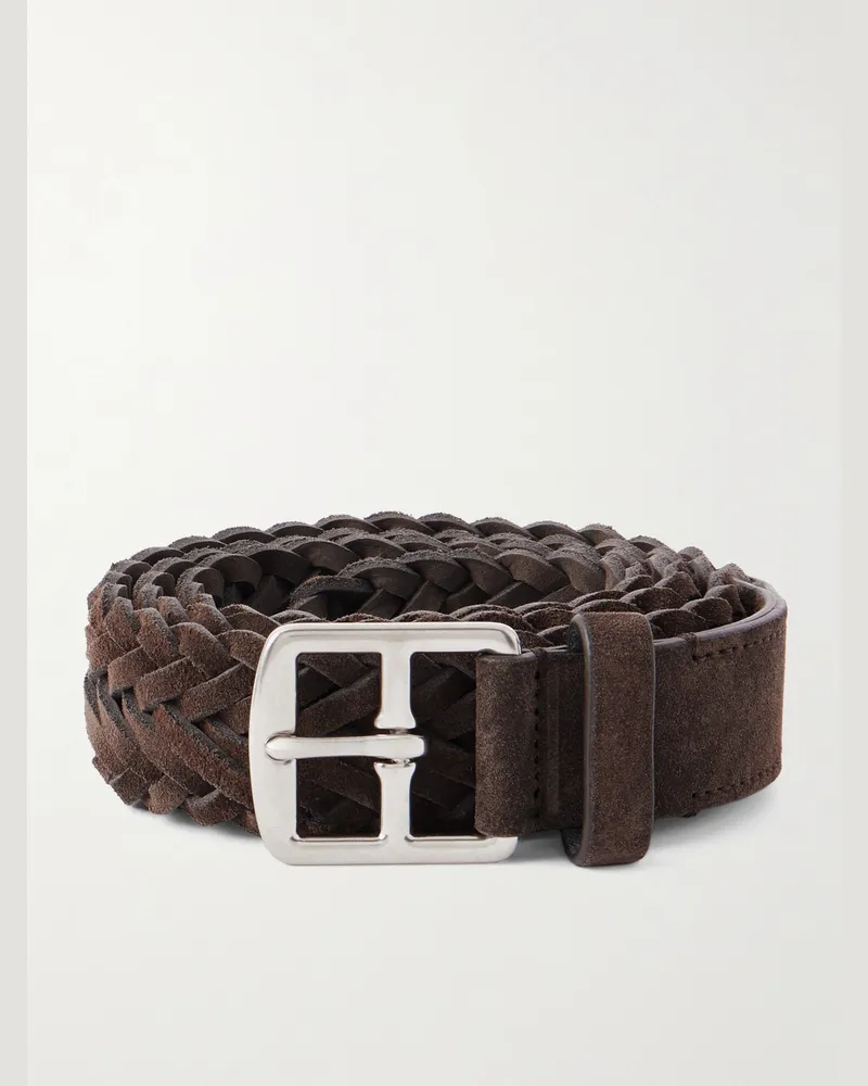 Officine Creative Italia Geflochtener Gürtel aus Veloursleder, 3,5 cm Braun