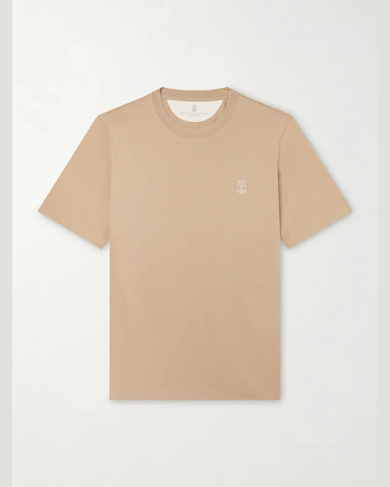 Brunello Cucinelli Logo-Print Cotton-Jersey T-Shirt Brown