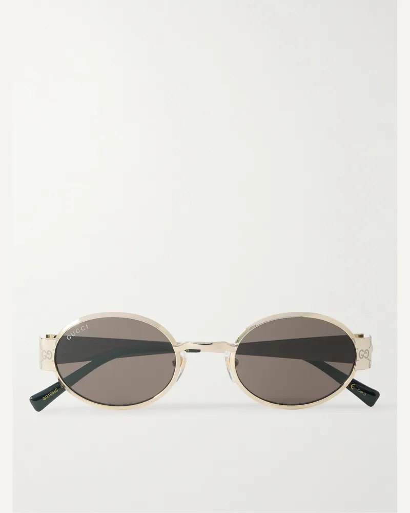Gucci ssima goldfarbene Sonnenbrille mit ovalem Rahmen und Logoprint Braun
