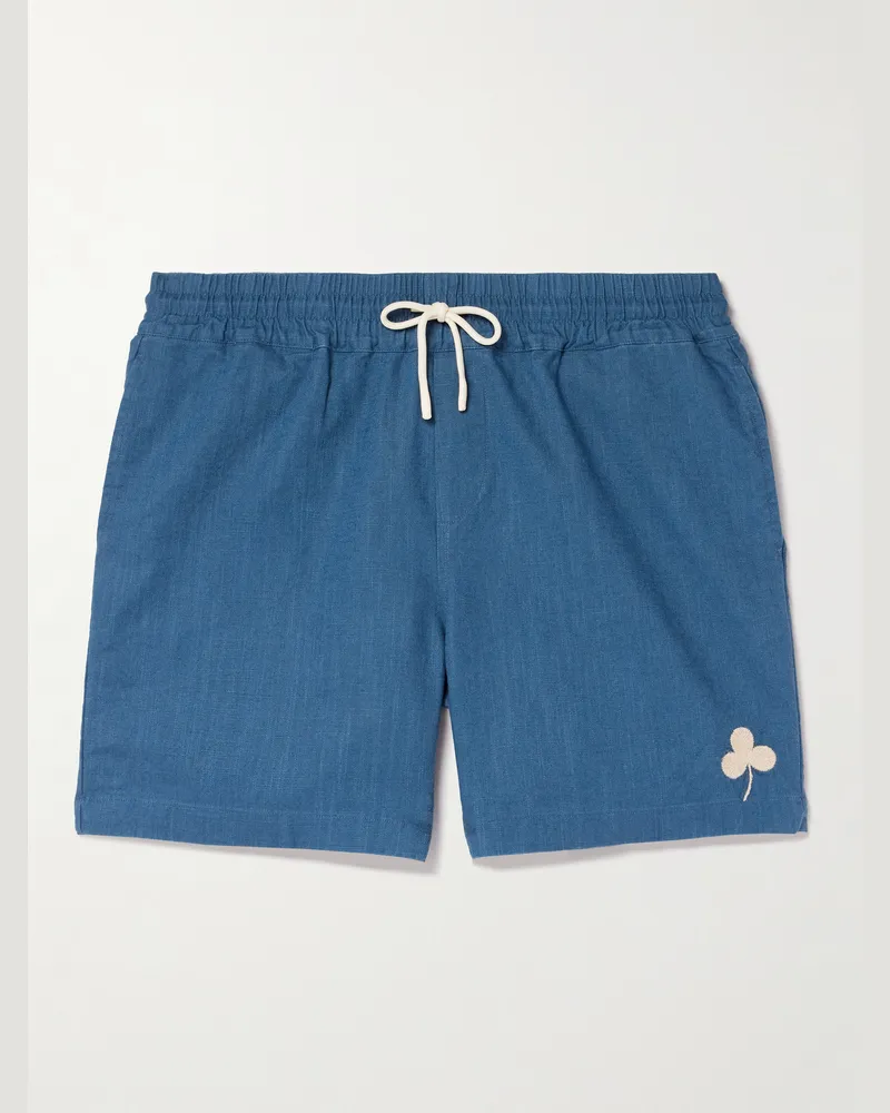 Portuguese Flannel Gerade geschnittene Shorts aus Baumwolle mit Stickerei und Kordelzugbund Blau