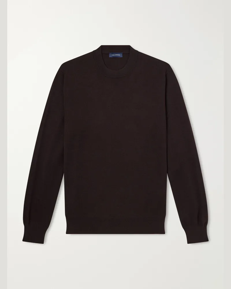 Thom Sweeney Cashmere and Silk-Blend Jersey Sweater Brown