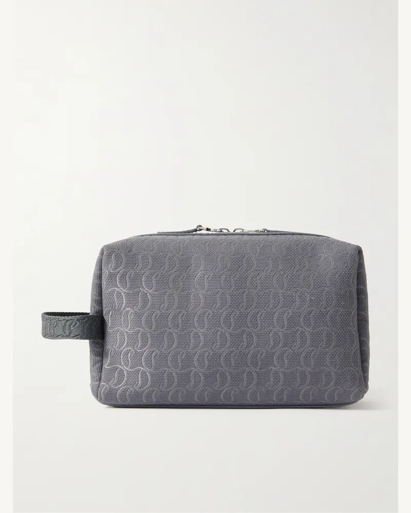 Christian Louboutin Zip n Flap Beutel aus Canvas mit Logomuster und Lederbesatz Grau