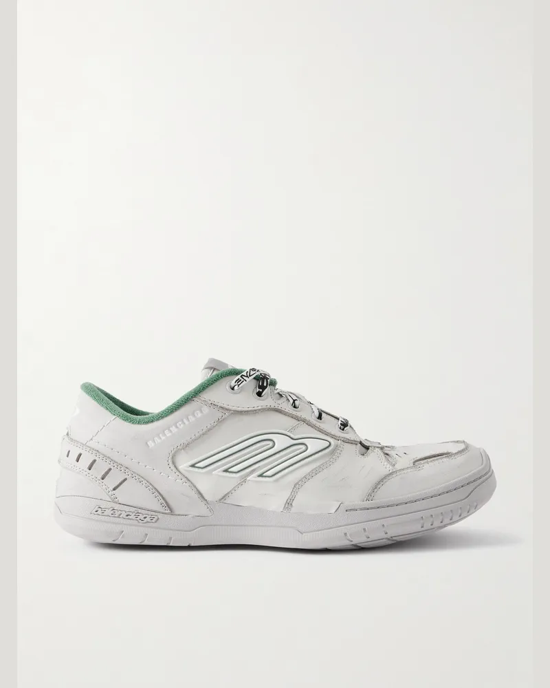 Balenciaga Hamptons Sneakers aus Leder mit Logoapplikation in Distressed-Optik Weiß