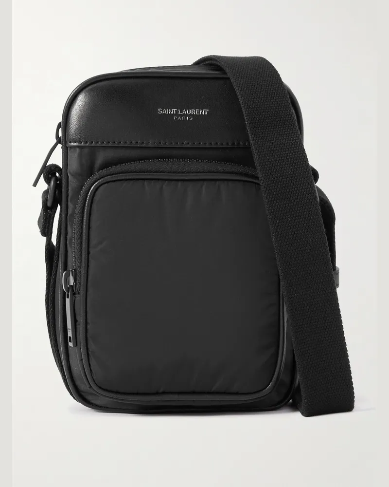 Saint Laurent City mini Kameratasche aus Shell mit Lederbesatz und Logoprint Schwarz