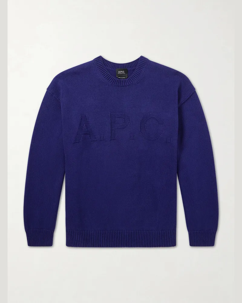 A.P.C. Logo-Intarsia Cotton Sweater Blue