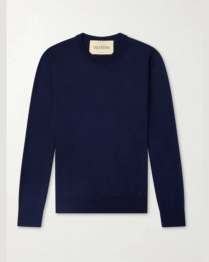 Valentino Garavani Logo-Embroidered Virgin Wool Sweater Blue