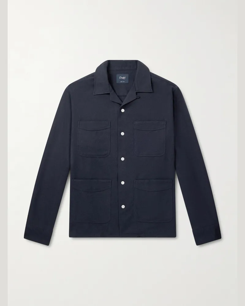 Drake's Hemd aus Wolle mit wandelbarem Kragen Blau