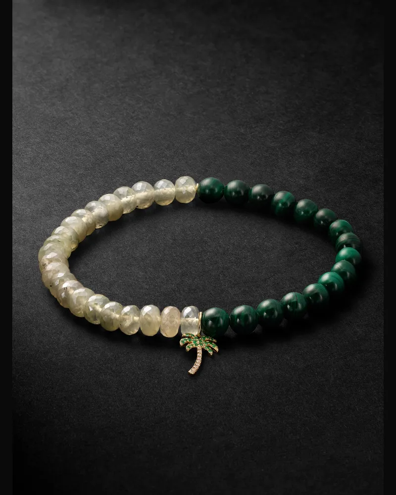 Sydney Evan 14-Karat Gold Multi-Stone Beaded Bracelet Green
