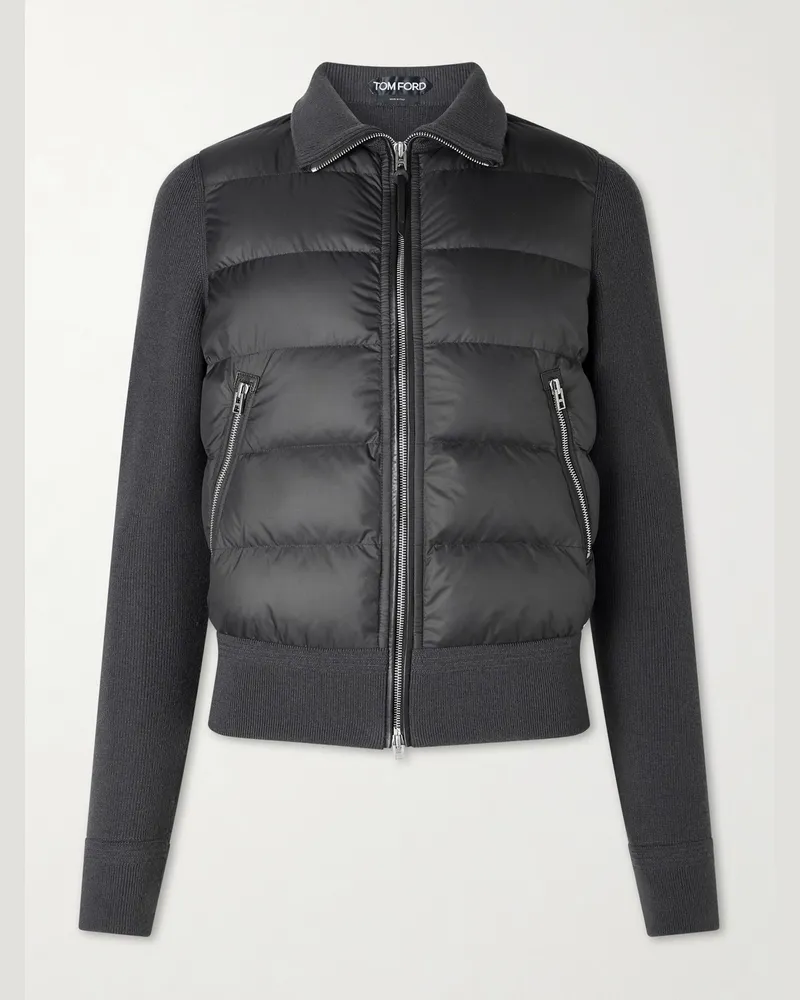 Tom Ford Slim-Fit Leather-Trimmed Quilted Shell and Wool Down Jacket Gray