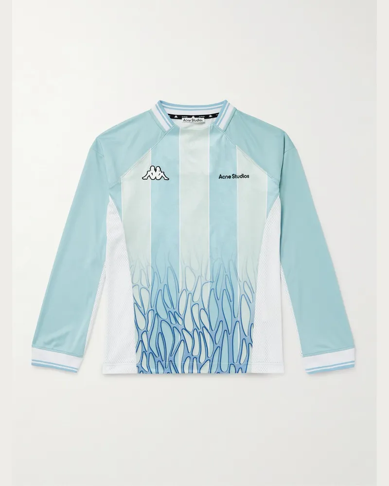 Acne Studios Kappa Oberteil aus gestreiftem Shell und Mesh mit Logostickerei Blau