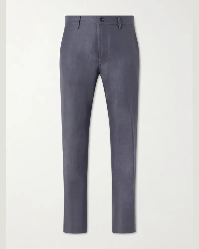 Canali Straight-Leg Wool and Linen-Blend Twill Suit Trousers Blue