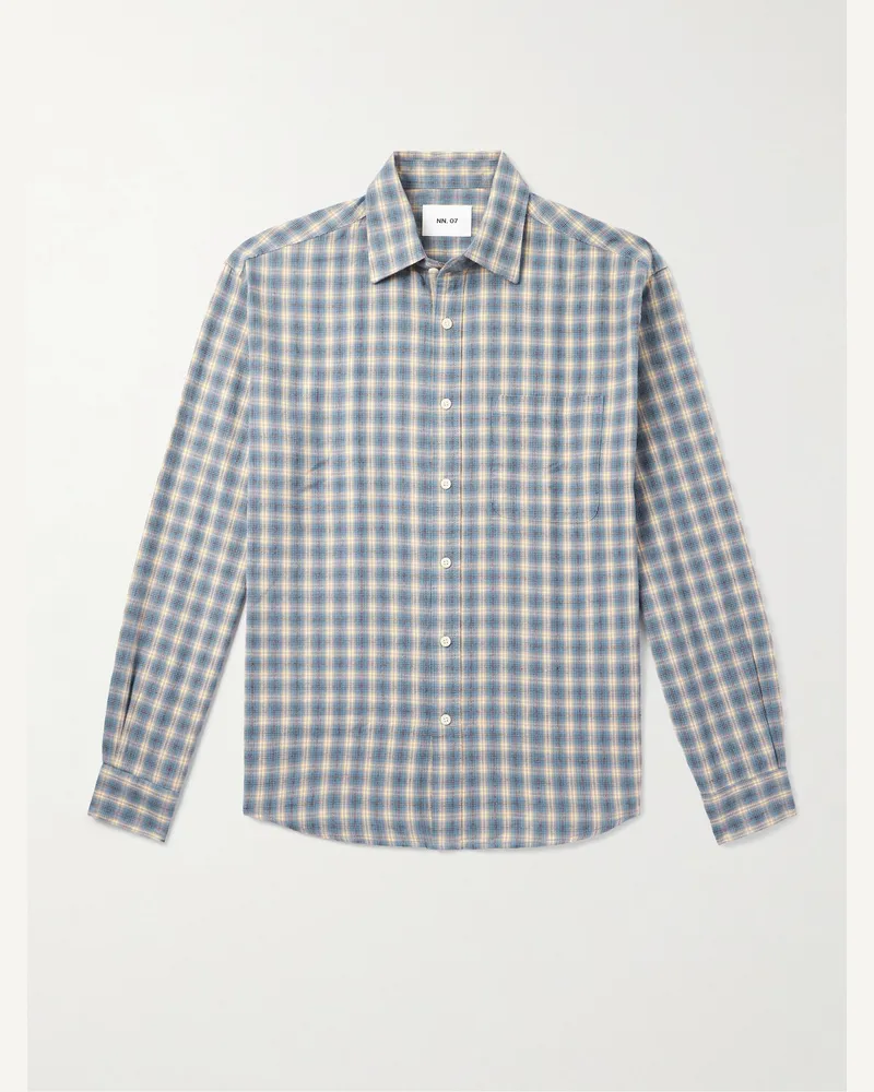NN 07 Deon 5465 Hemd aus Biobaumwollflanell Blau