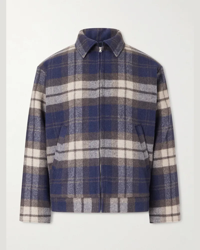 WTAPS Wrecker Padded Checked Melton Wool-Blend Jacket Blue