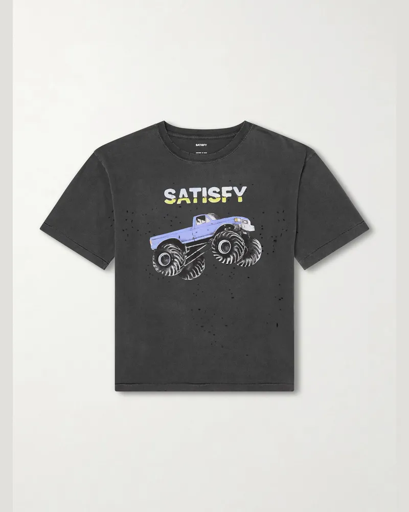 Satisfy Logo-Print Distressed MothTech™ Cotton-Jersey T-Shirt Black