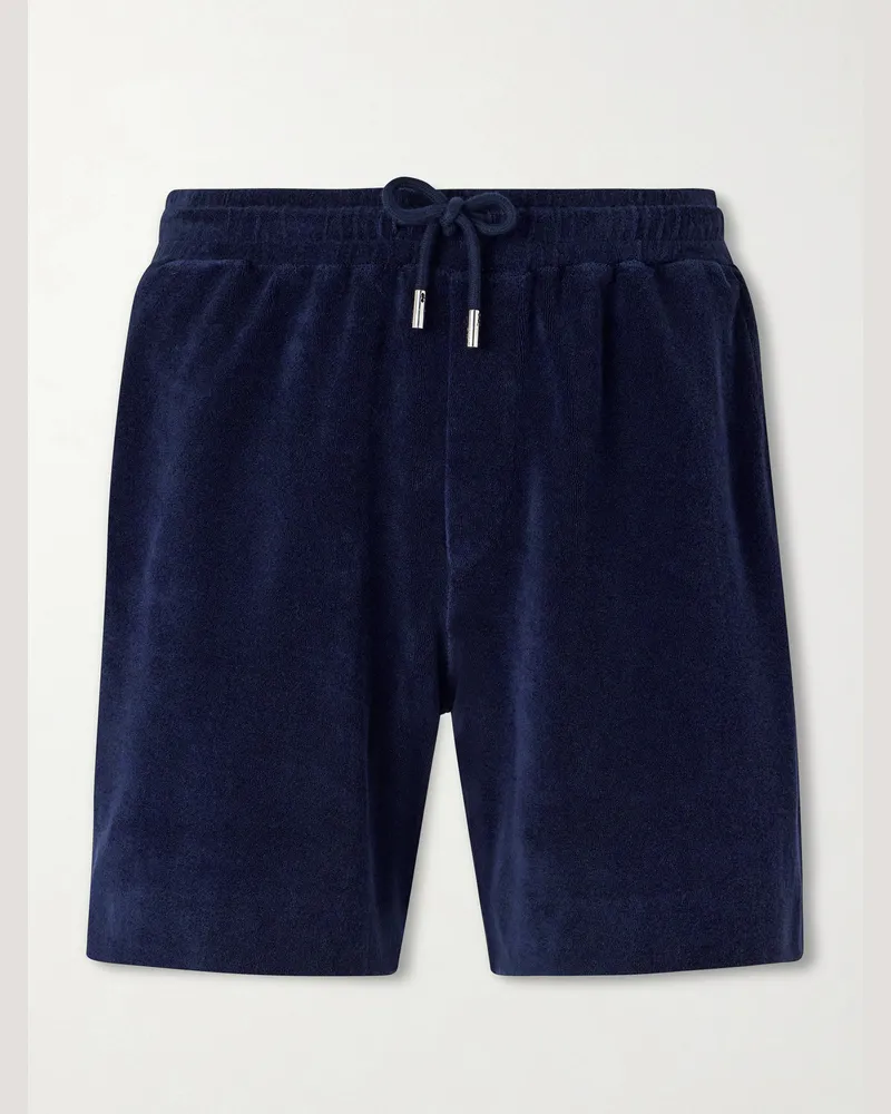 MR P. Straight-Leg Organic Cotton and Silk-Blend Terry Shorts Blue