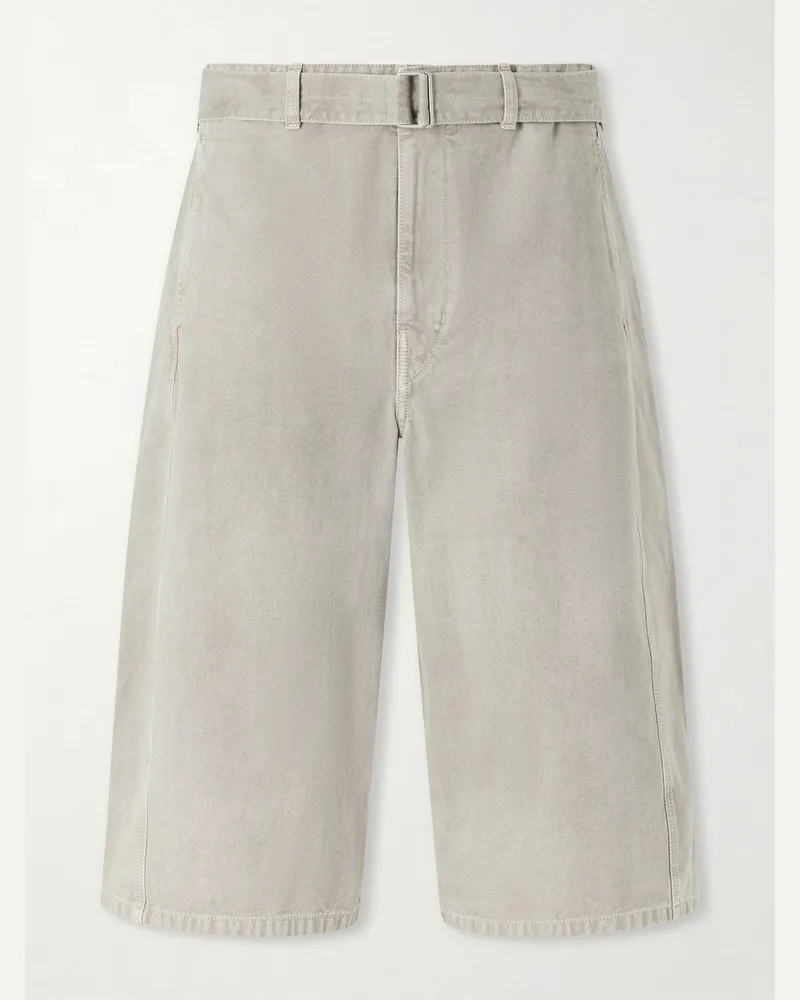 Christophe Lemaire Wide-Leg Belted Cotton-Twill Shorts Neutrals