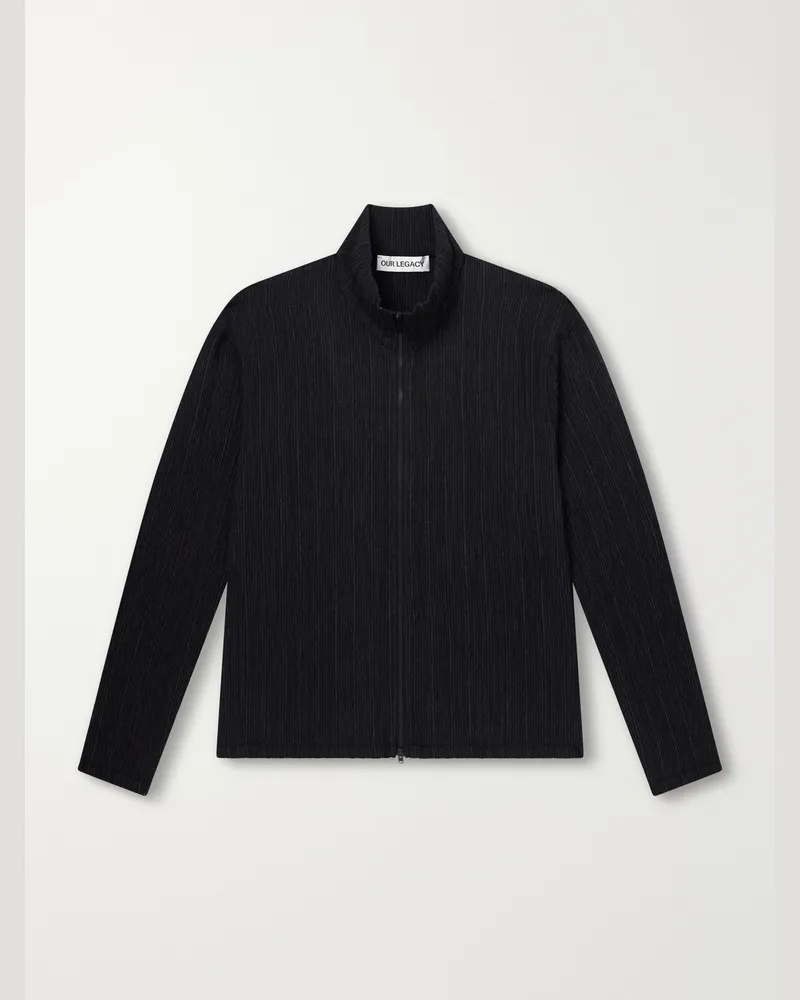 Our Legacy Shrunken Plissé-Jersey Zip-Up Cardigan Black
