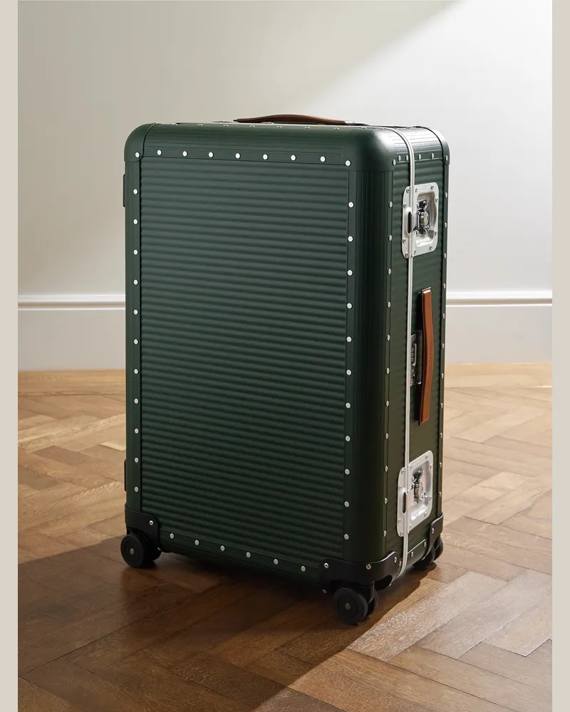 FPM Bank Spinner Koffer aus Polycarbonat mit Rollen und Lederbesatz, 76 cm Grün