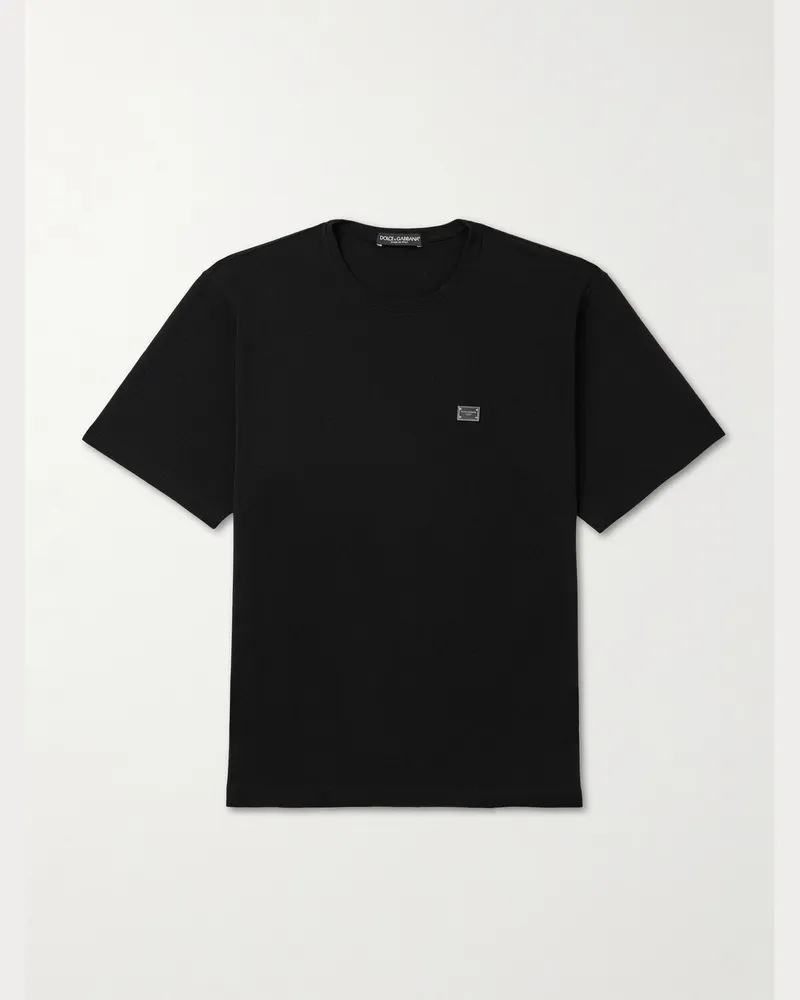 Dolce & Gabbana T-Shirt aus Baumwoll-Piqué mit Logoapplikation Schwarz